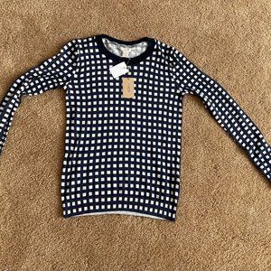 J Crew Navy White Gingham Style Cotton Sweater XXS